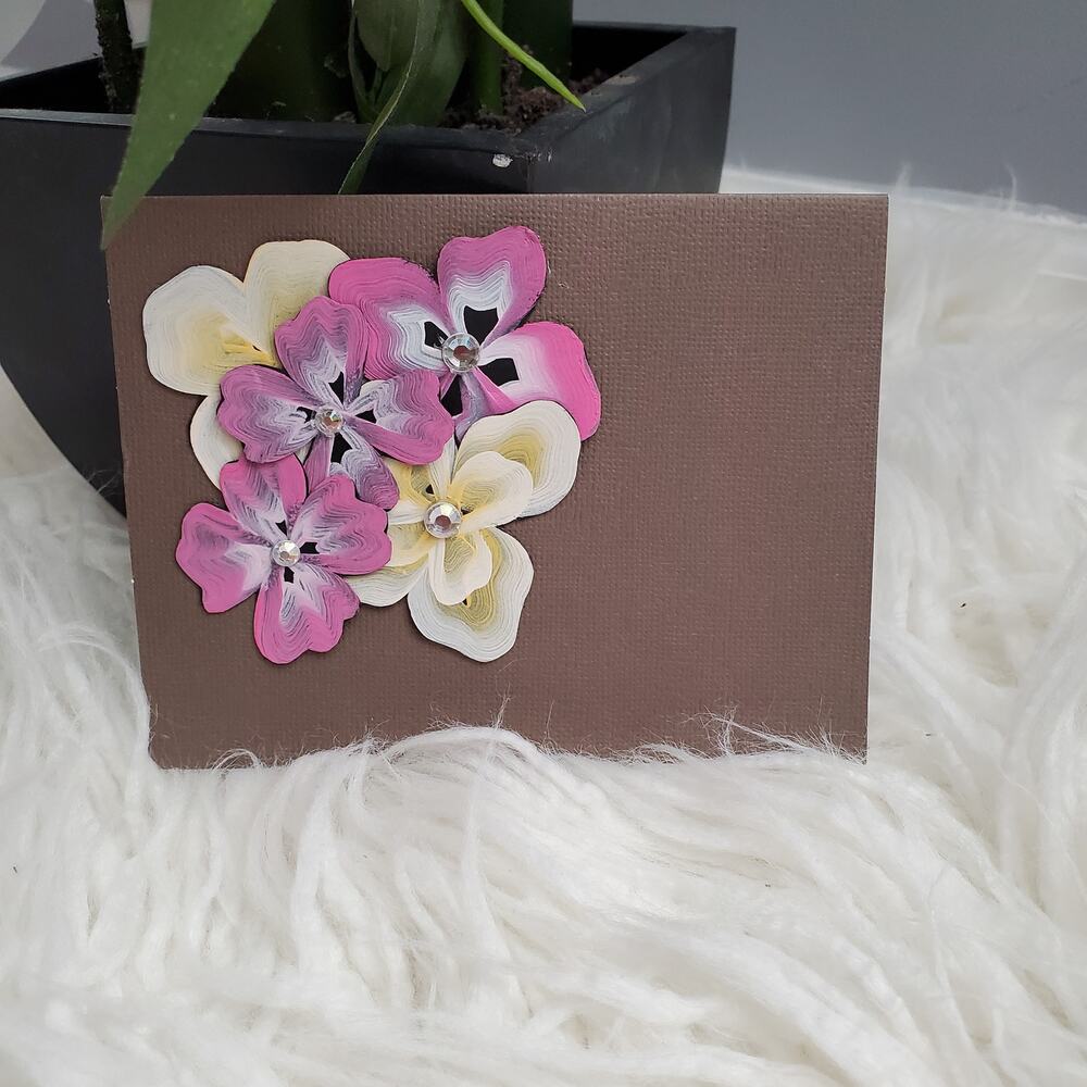 Hand Painted Floral Greeting Card - Brown